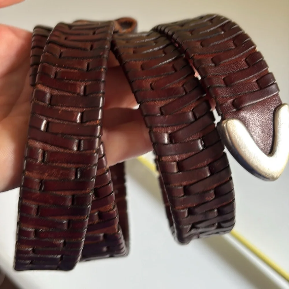 Dark Brown Leather Woven Golf Belt Size 40